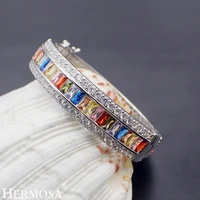 hermosa multi precious stones color bracelet morganite garnet peridot silver color 8 inch