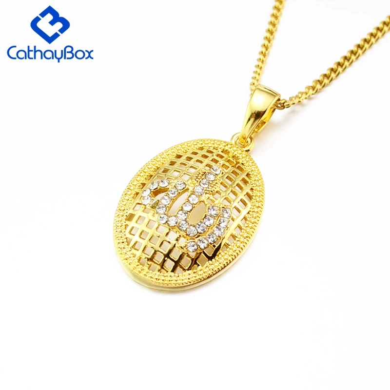 18KGP Golden Tone Islamic God Allah Oval CZ Charm Pendant Necklace W/ Curb Chain For Muslim | Украшения и аксессуары