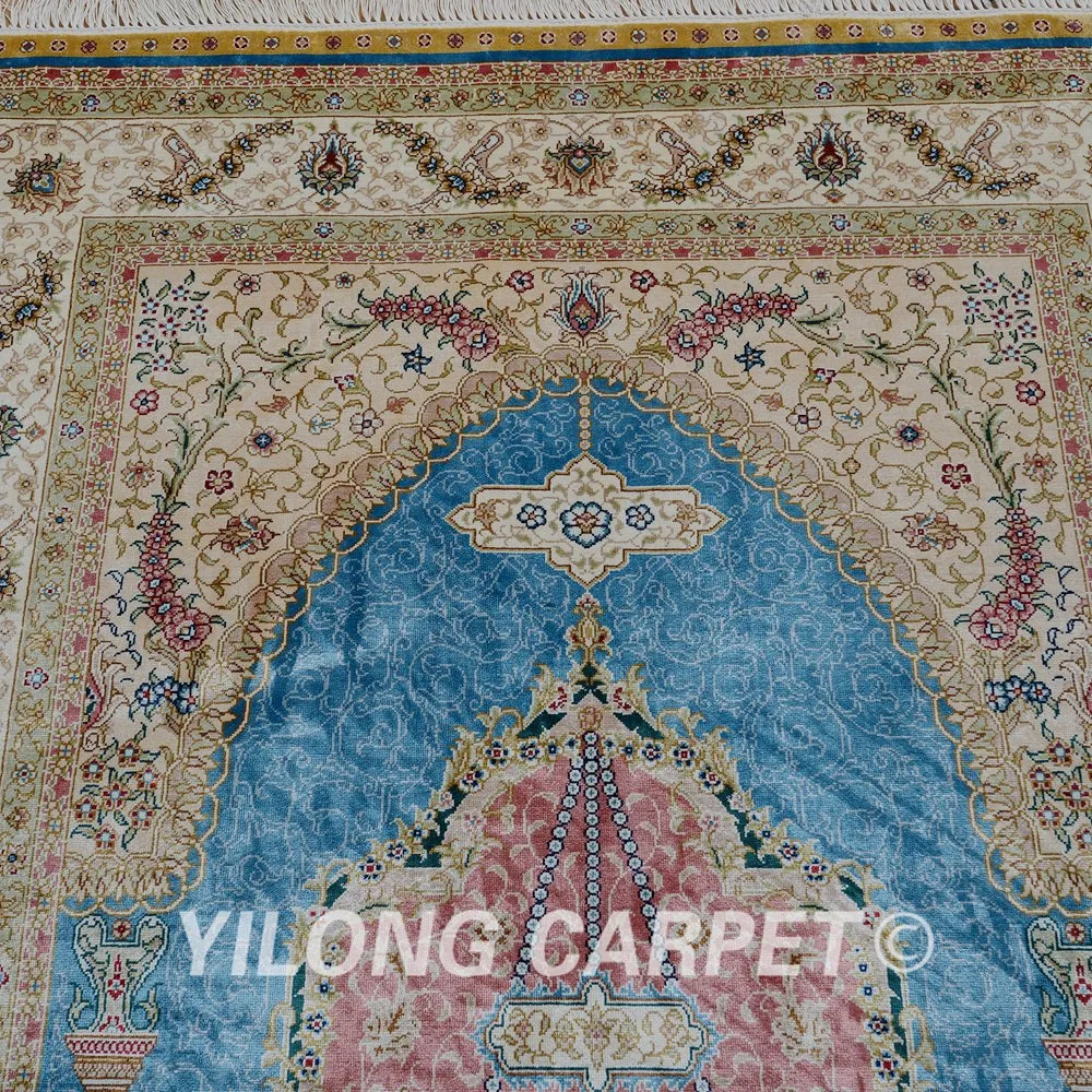 Yilong 3 'x5' персидкий Шелковый Молитвенный Ковер фиолетовый ручной работы