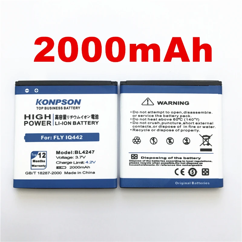 100% Оригинальный LOSONCOER 2000 мАч BL4247 Аккумулятор для Fly Iq442 Quad Miracle 1 сменный литий