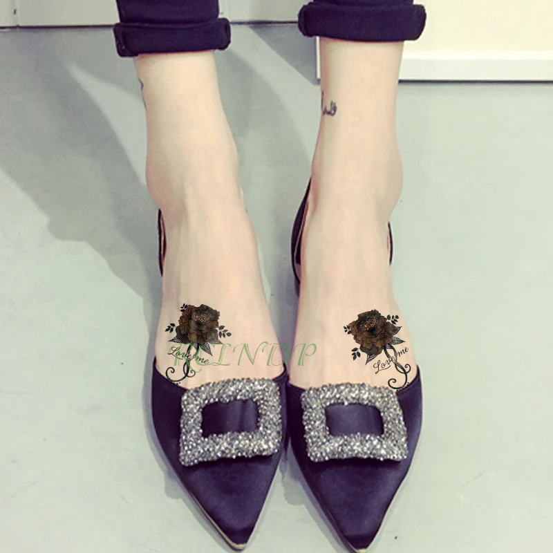 

Waterproof Temporary Tattoo Sticker Rose Flower "Love me" Sexy Fake Tatto Flash Tatoo Tatouage Wrist Foot Hand For Girl Women
