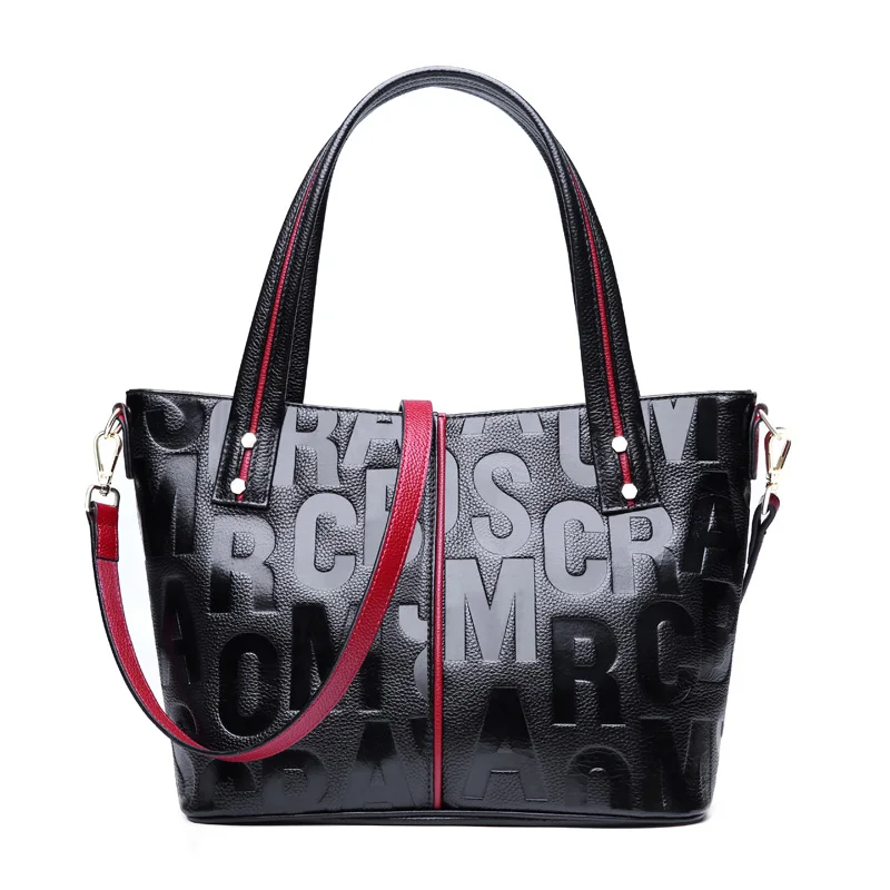 

Leather Women's Handbag New European Fashion Portable Ladies Tote Bag Letters Wild Top Layer Leather Shoulder Messenger Bag