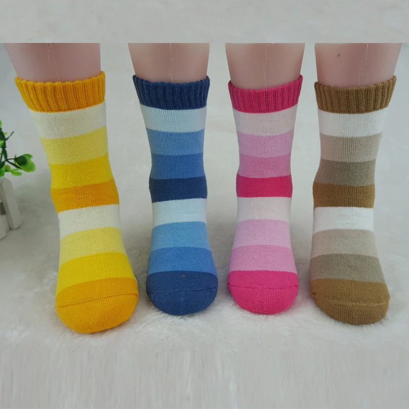 Полосатые Мальчики Девочки Носки Махровые Дети Пола в Полоску Осень Зима Малышей