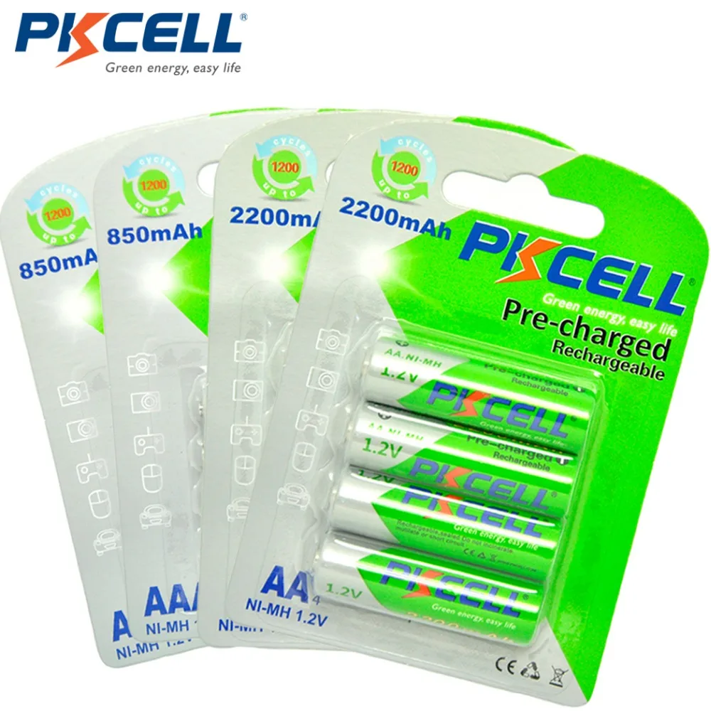 PKCELL (8 шт. AA + 8 шт.) батарейки AAA 1 2 в 2200 мАч и Ni MH 850 перезаряжаемые батарейки|aa rechargeable