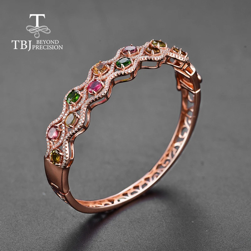 TBJ, натуральный необычный цветной турмалиновый драгоценный камень, серебро 925 пробы, волновой режим, браслет, хорошее ювелирное изделие для женщин, Подарок на годовщину