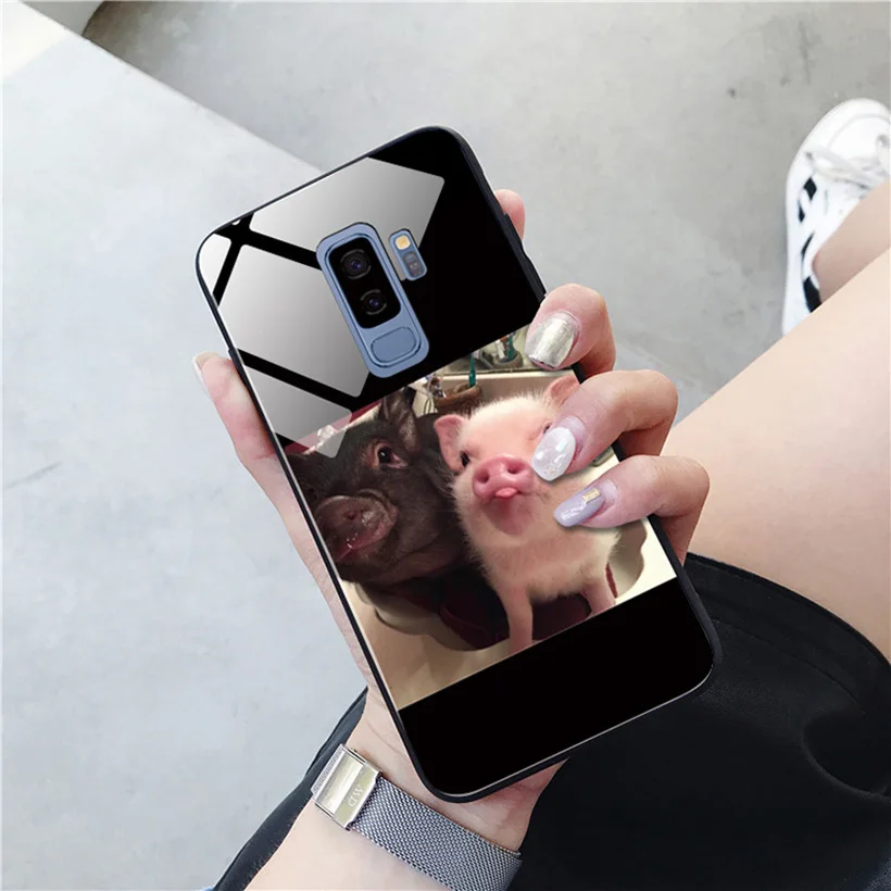 Fashionable tempered glass phone case for Samsung s8 s9 plus note 8 all inclusive pig man woman |