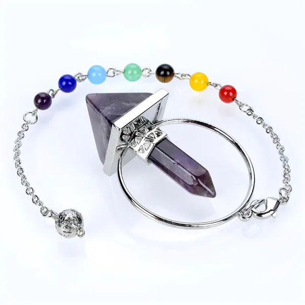 Amethysts Новая мода, 1 шт., натуральный камень, роза, кварца, Граненый Конус, треугольник, пирамида, цепь, дюбинг, исцеляющий маятник с чакрами, с цепочками из бисера - Окраска металла: Amethysts