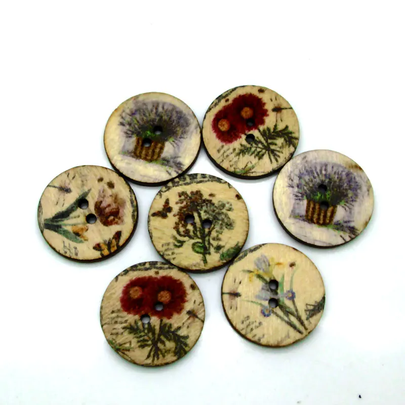 50pcs 20mm Mixed Round Frower Wooden Buttons For Clothes Crafts Sewing Decorative Needlework Scrapbooking DIY Accessories | Дом и сад