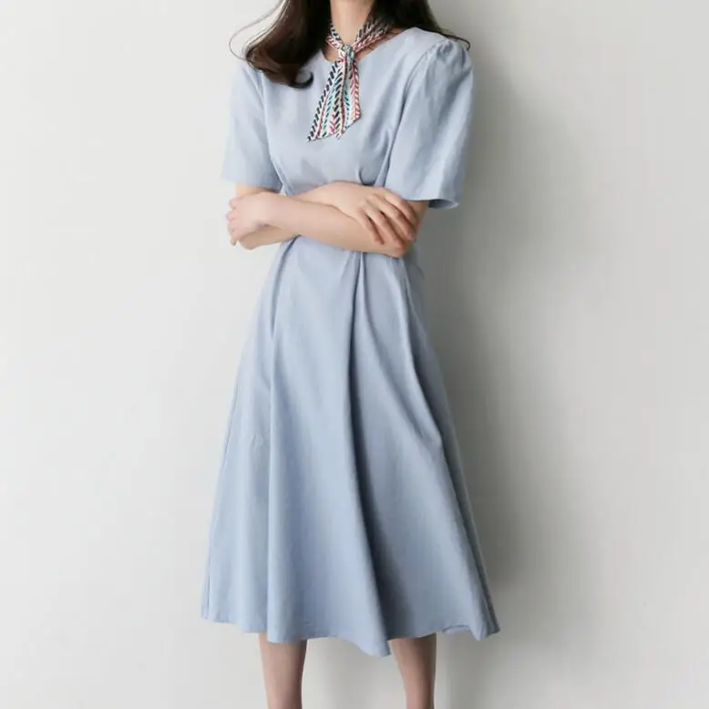 Oxdra однотонное длинное платье Normcore женское с высокой талией и коротким рукавом