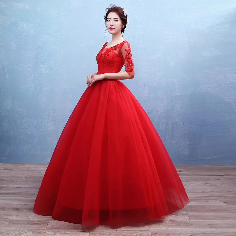 Красное свадебное платье 2019 с коротким рукавом Тюлевое Vestido De Noiva кружевное