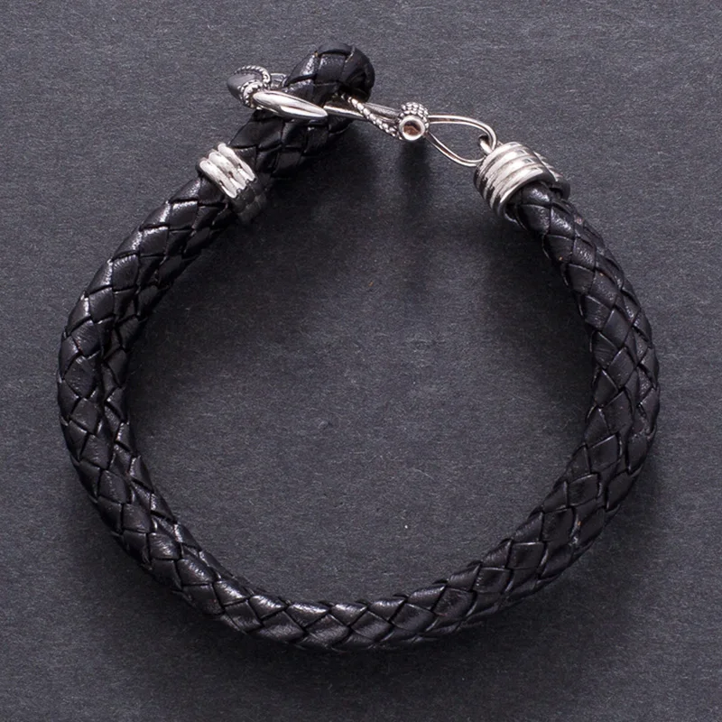 Trendy Male Jewelry Punk Black Braided Leather Bracelet Men Anchor Stainless Steel Clasp Bangles Man Bracalete PW765 | Украшения и