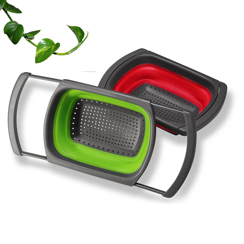 Collapsible Over the Sink Silicone Colander With Handle Kitchen Folding Strainer Red &amp Green Option 6-quart Capacity | Дом и сад