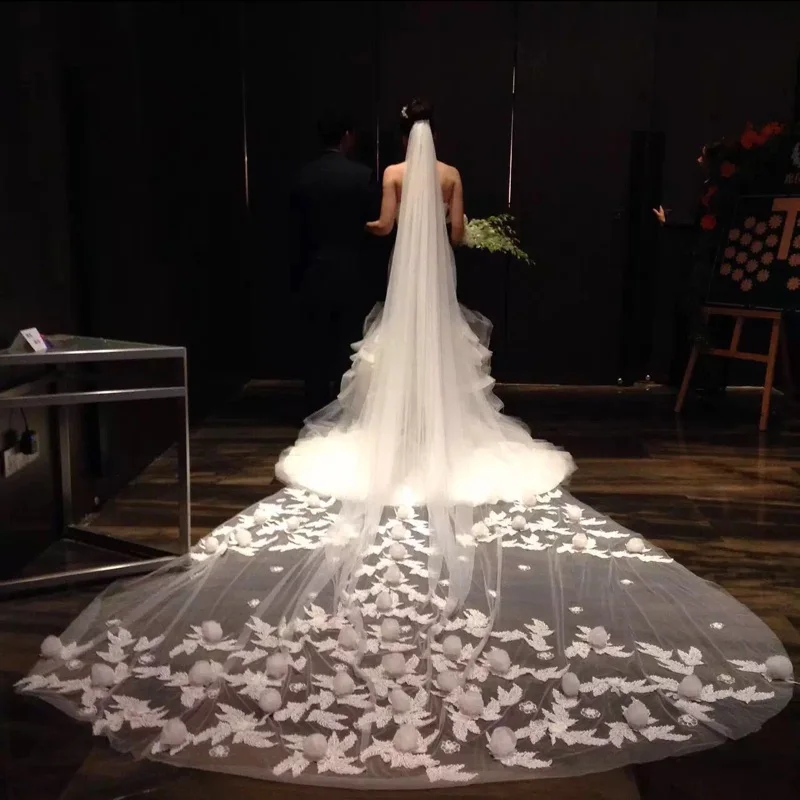 Фата свадебная длинная с аппликацией 4 м|wedding veil|bridal veilwedding veil long |
