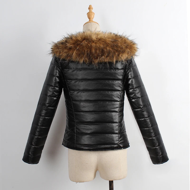 

Motorcycle Women Autumn Winter Warm Coat Faux Leather With Fur Collar Slim Fit Long Sleeve Sashes Biker Parkas Jackets 6Q2126
