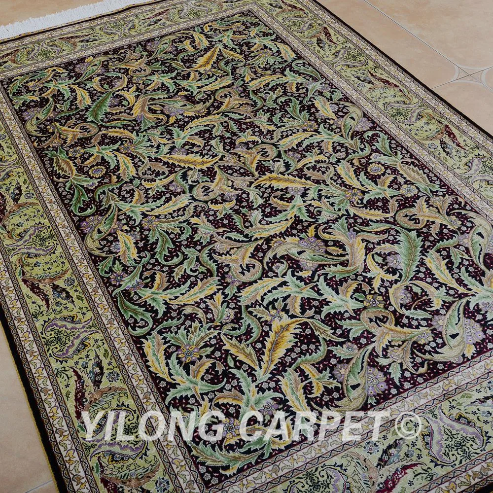 Традиционный турецкий коврик Yilong 4 'x 6' Тебриз зеленый выгодный античный