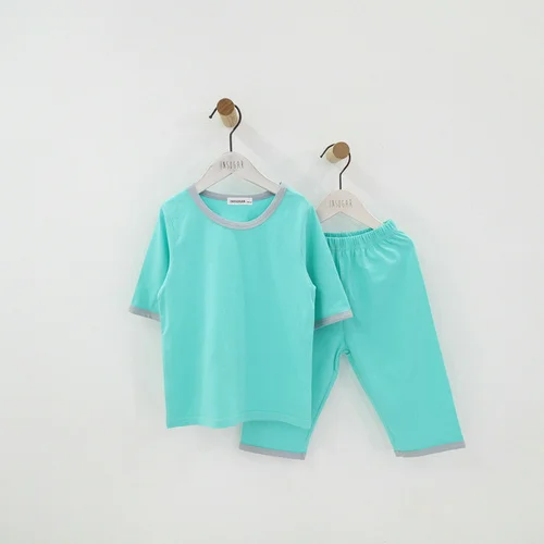 Mint Green Для маленьких мальчиков пижамы, комплект пижам пижамы для девочек; сезон лето одежда для сна детская одежда для сна для малышей Топ+ штаны Модель однотонной на возраст от 18 мес. до 15 лет - Цвет: Mint Green
