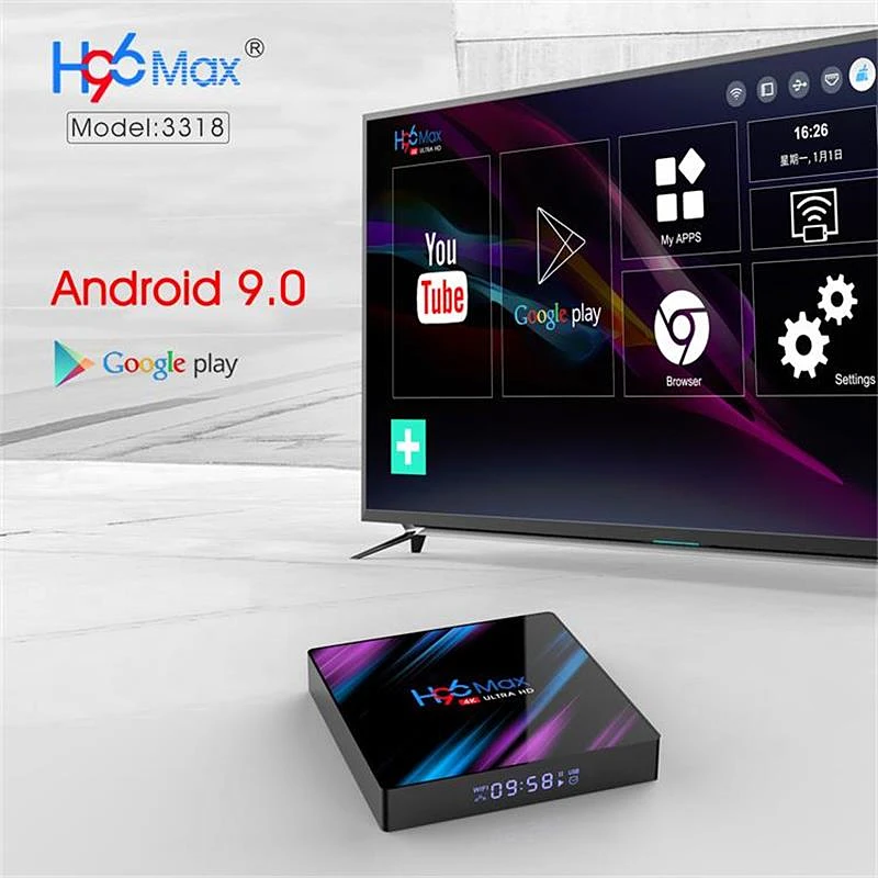 Android 9,0 H96 MAX Rockchip RK3318 ТВ коробка 4K BT4.0 4 Гб ram 32 ГБ rom H96 Max RK3318 телеприставка 2,4G/5G WiFi USB3.0 H96 MAX ТВ коробка