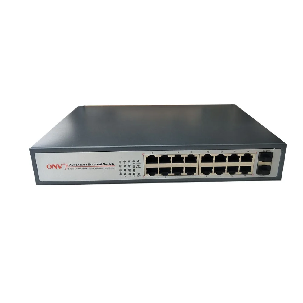 

PoE Switch ONV POE33016PFB 16POE one port up to 1000M copper cable RJ45 ports(all ports support MDI/MDIX) + 2*Gigabit SFP ports