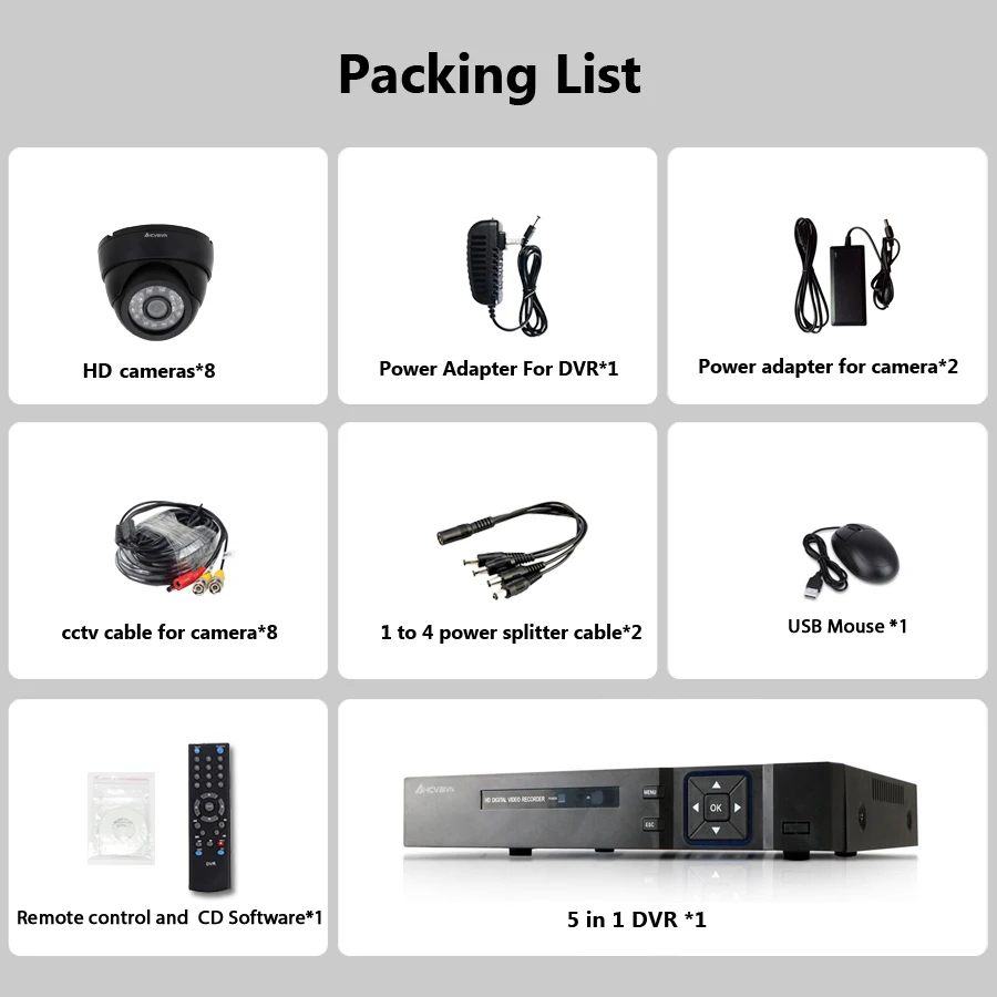 8CH CCTV система 1080P DVR 8 шт. 1200TVL CCD 1.0MP ИК Крытый Открытый купольная камера домашняя