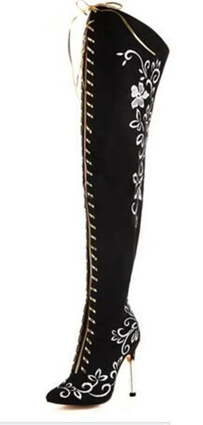 Пикантные замшевые ботфорты Beyonce красного цвета высокие сапоги до бедра на