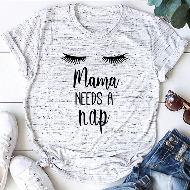 Женская футболка с короткими рукавами и круглым вырезом буквенным принтом mama NEEDS