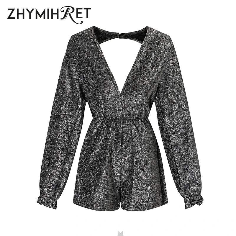 Женский комбинезон с люрексом ZHYMIHRET Осенний длинным рукавом и глубоким