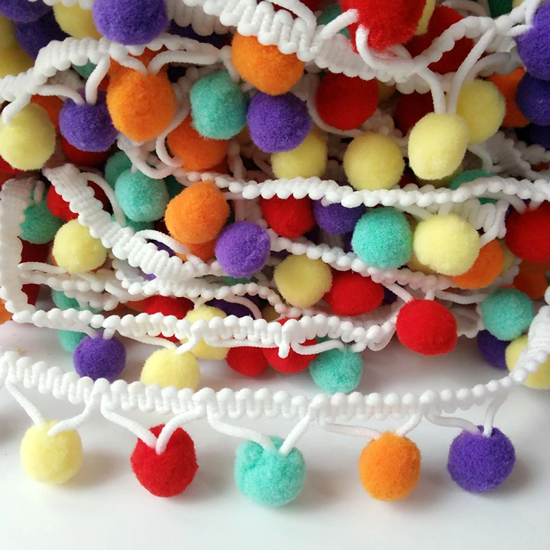 10 ярдов Радуга Pom pom кружевная отделка мяч швейная одежда аксессуары бахрома Лента отделка помпоны DIY ремесла для свадебного декора - Цвет: H