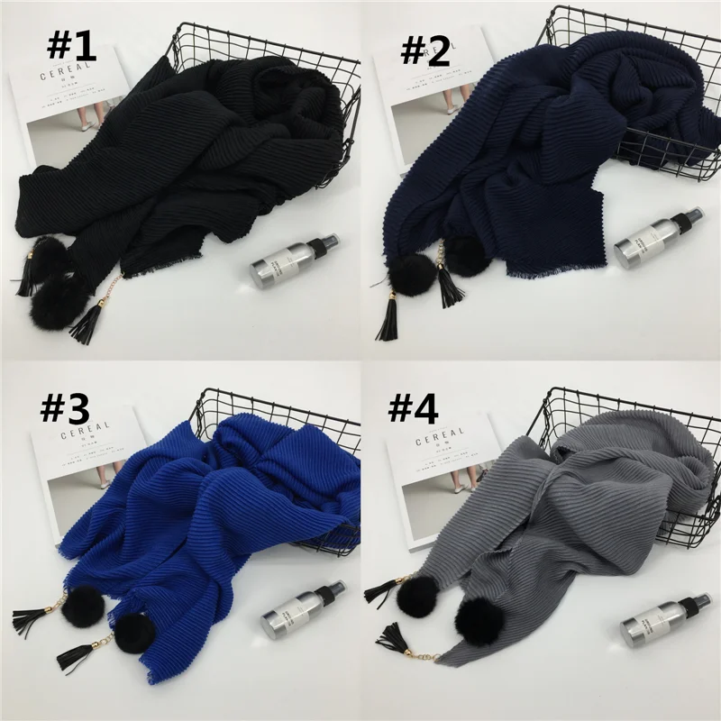 Лидер продаж деформации кисточкой шерстяной мяч solild шарф женщин гофрированная