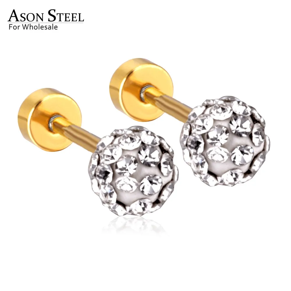 Женские серьги из нержавеющей стали с кристаллами золотистого/серебристого