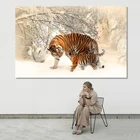 Постеры и принты с животными, настенная живопись на холсте, цветы, Два тигра на снегу, картины для гостиной, домашний декор, без рамки