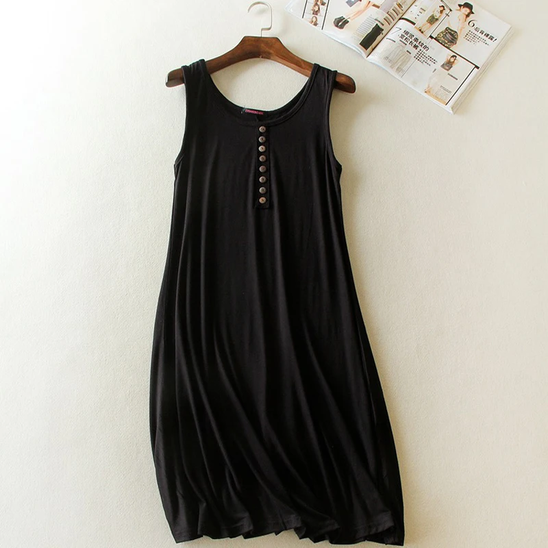 

Jinsen Aite 2018 New Summer Women Modal Dress Sleeveless Casual Solid A-Line Tank Basic Dress Female Vestidos Hot Sale JS136