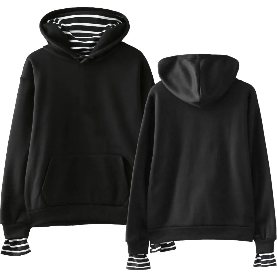 black Solid color Дропшиппинг DIY Пользовательский логотип поддельные из двух частей толстовки для мужчин и женщин хип хоп Толстовка KPOP Настроить уличная флисовая одежда - Цвет: black Solid color