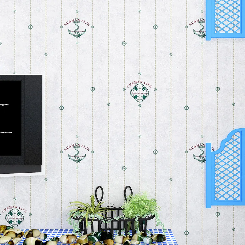 

Non woven fresh Mediterranean boat anchor wallpaper pattern wallpaper living room children's room wallpaper