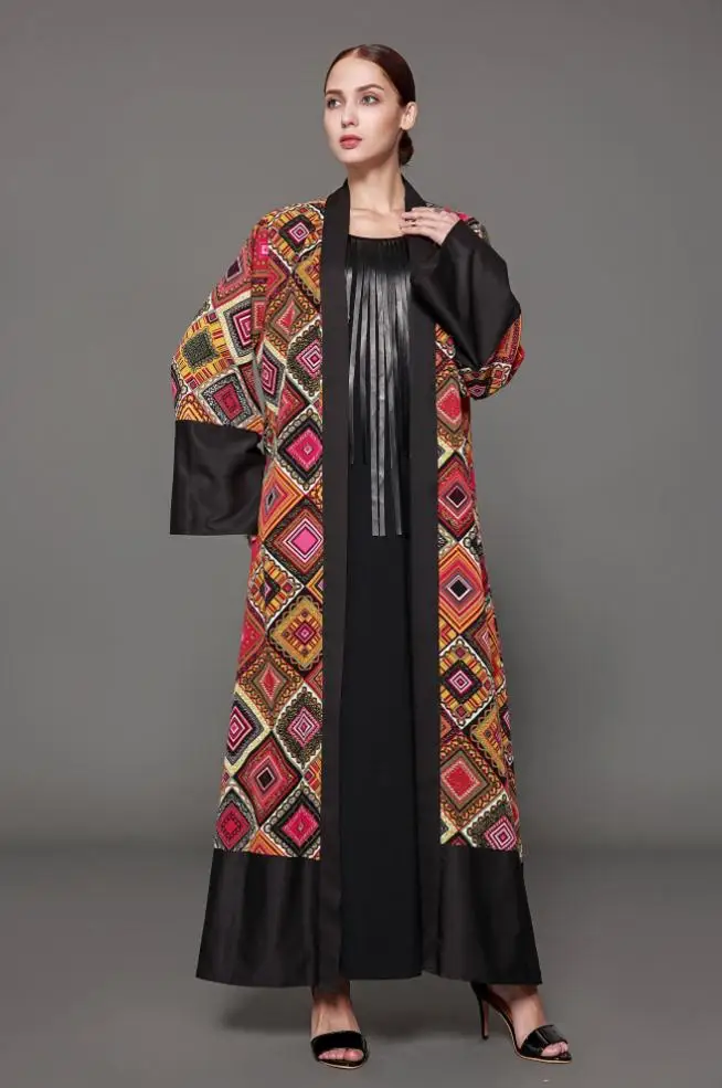 Opened abaya Muslim Adult Casual flower printed Robe Musulmane Dubai Fashion Cardigan Robes Arab Worship Service Wj1630 | Тематическая