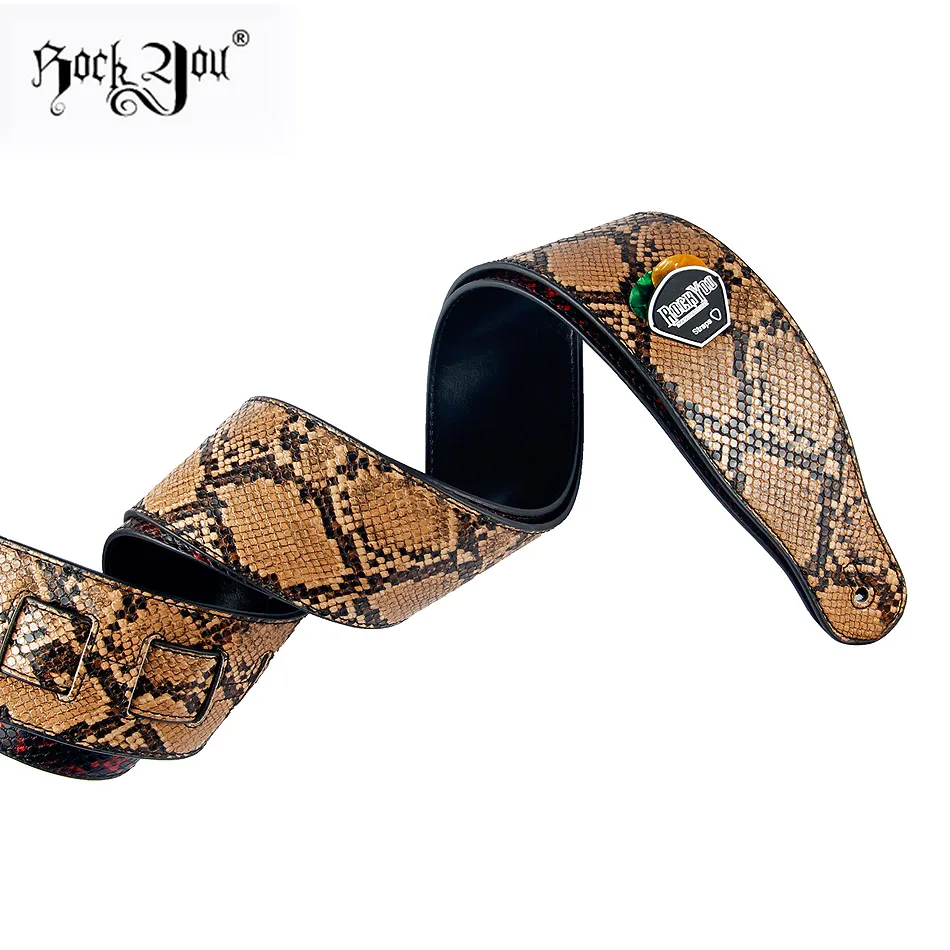 Snake Pattern High Quality Soft Leather Guitar Strap Free Guitar Picks Acoustic Electric Bass Strap Guitar Accessories