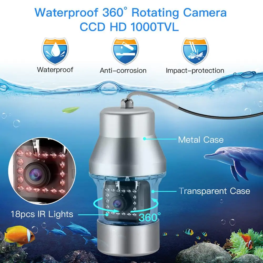 Kopen Eyoyo Onderwater Fishfinder Met 9 Inch Groot Kleurenscherm 360 ° Horizontale Panning Camera 1000TVL 18 Infrarood Ir Lichten Camera 'S