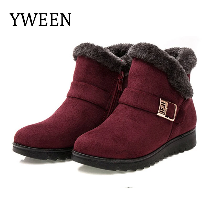 

YWEEN Wedge Women Boots Snow Boots Warm Fur Winter Boots Ankle Boots For Women Middle-aged Mother Shoes Female Botas Mujer Shoes