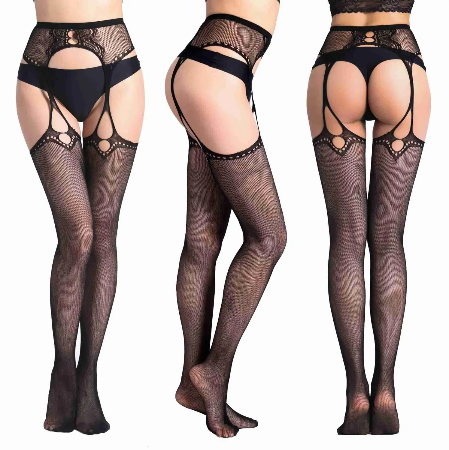 S5003-87 Women Sexy Transparent Slim Fishnet Pantyhose Club Party Net Holes Black Tights Thigh High Stockings Small/Middle/Big Mesh - Цвет: S5003-87