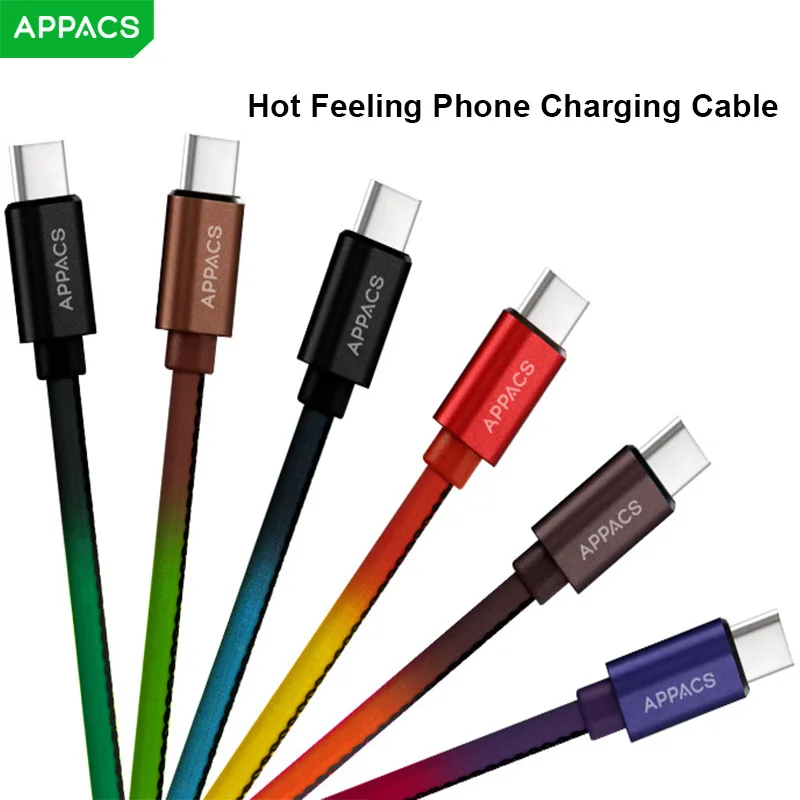 APPACS 1 м USB Type C горячий телефон зарядный кабель датчик температуры Обесцвечивающий