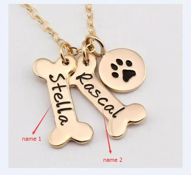 

Name Necklace Dog Paw Necklace Personalized Dog Necklace Paw Print Dog Bone Initial Charm Pet Jewelry for gift YLQ0388