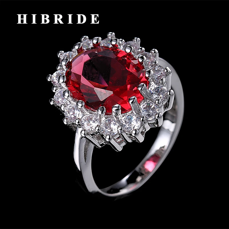 

HIBRIDE Flower Shape Red Rhinestone Rings For Women Wedding Jewelry High Quality CZ Stone Ring R-174