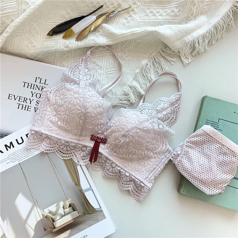 pink Милый кружевной бюстгальтер, трусы, набор для женщин, бюстгальтер пуш-ап, нижнее белье, трусики, модный бюстгальтер без косточек, нижнее белье - Цвет: pink