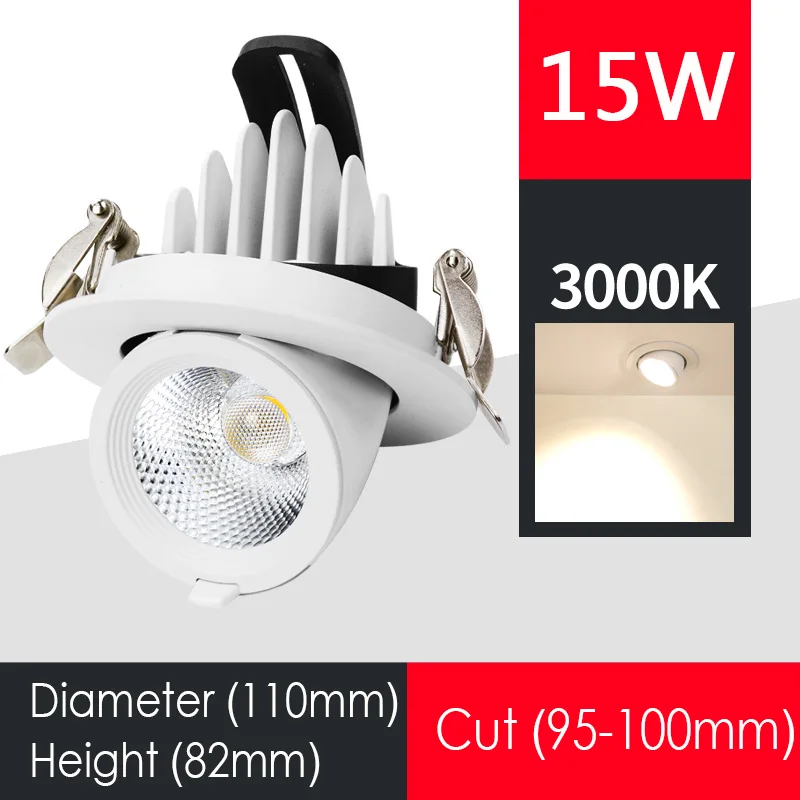 Dimmable Светодиодный точечный светильник со слоном в носу, встраиваемый потолочный светильник COB, светильник для гостиной, коридора, магазина одежды, осветительные приборы - Испускаемый цвет: 15W --- Warm White