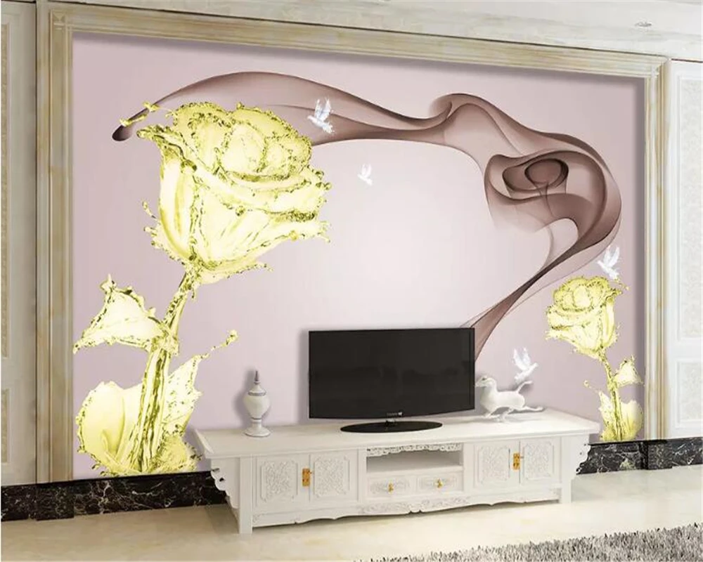 beibehang Vinyl wallSticker wallpaper smoke golden flower rose photo background wall for walls 3 d | Строительство и ремонт