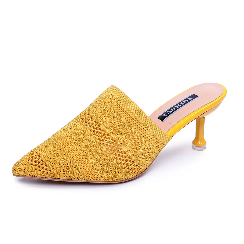 Цвет: желтый Candy-colored slippers summer new pointed Knit with high heels slippers Female sandals Sandalias femenina Women Shoes - Цвет: Цвет: желтый