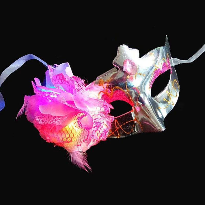 

20pcs/lot Colorful LED Flashing Flower Mask Women Girls Bar KTV Nightclub Light Up Masquerade Masks Dance Party Supplies