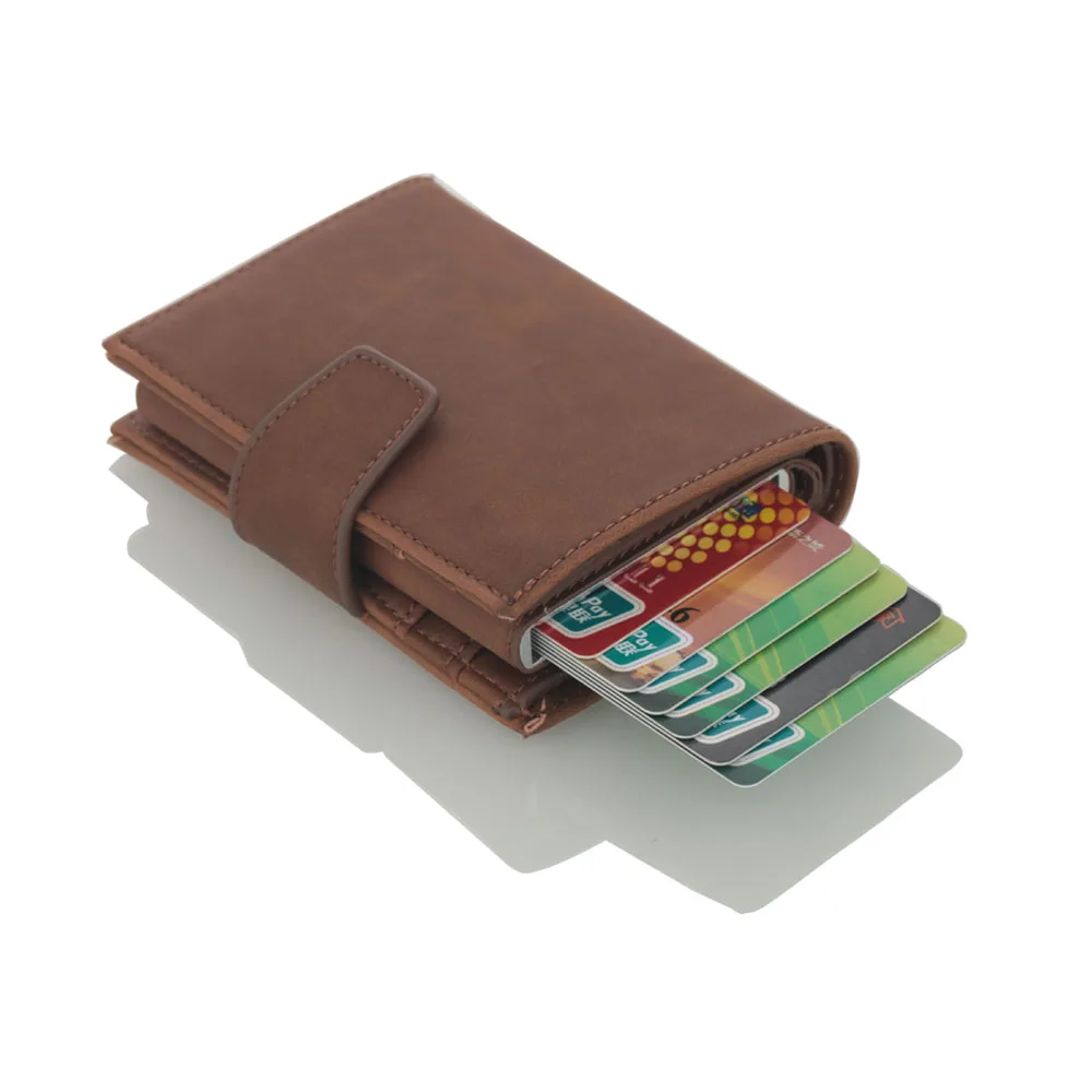 Weduoduo Противоугонный мужской держатель для карт с блокировкой Rfid кошелек из искусственной кожи Алюминиевый металлический кредитный держатель для карт умный унисекс кошелек