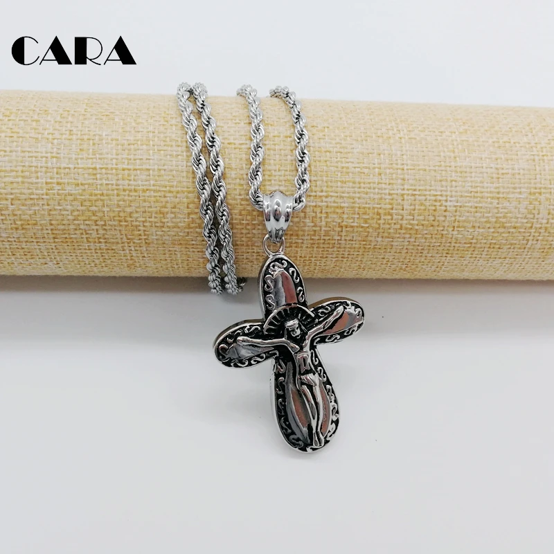 CARA 2019 New Crucifix pendant necklace antique silver color Jesus cross Christian crucifix CARA0549 | Украшения и аксессуары