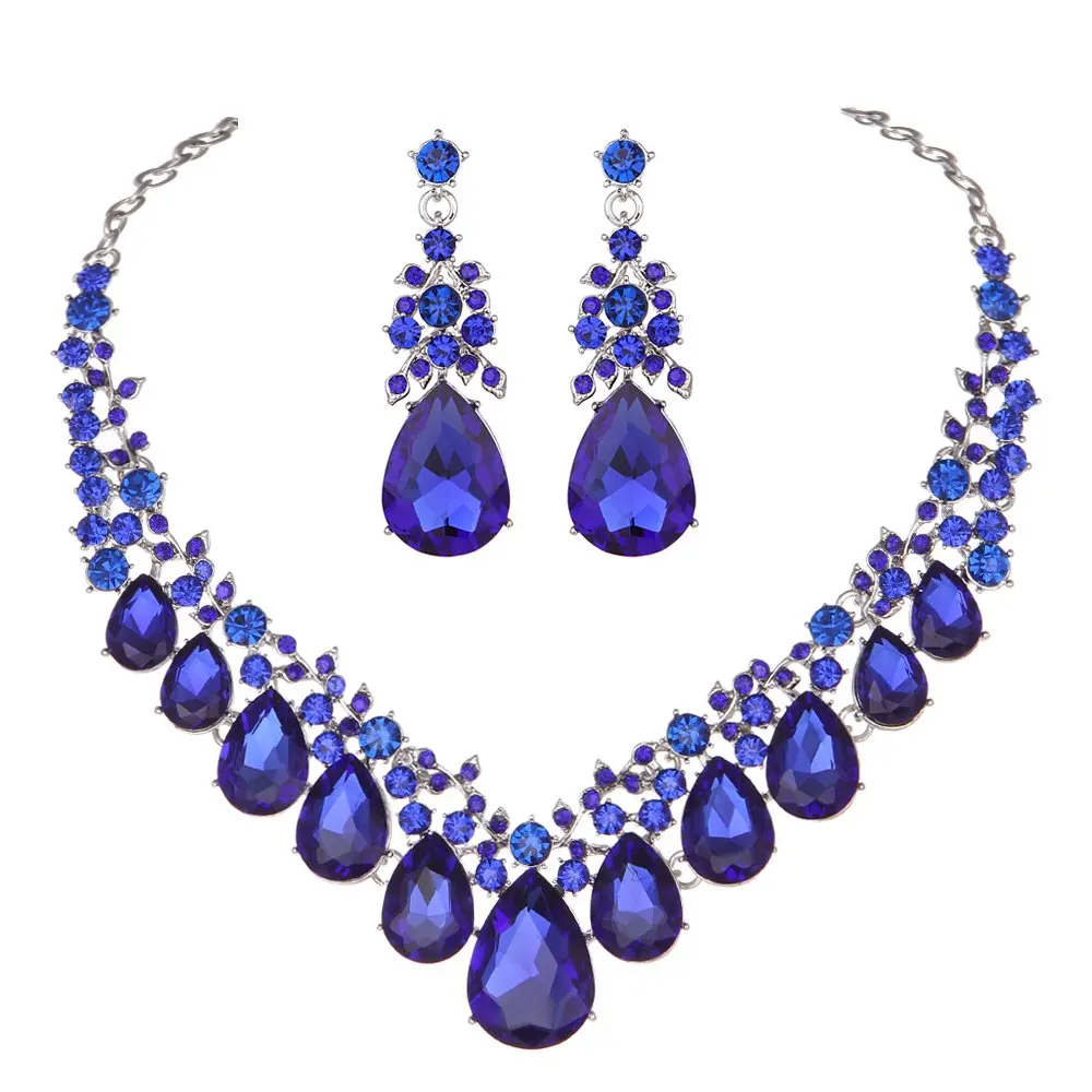 

Crystal Rhinestone Women Jewelry Sets Bridal Wedding And Party Dress Necklace Sets Waterdrop Shape Necklace Earrings Summer