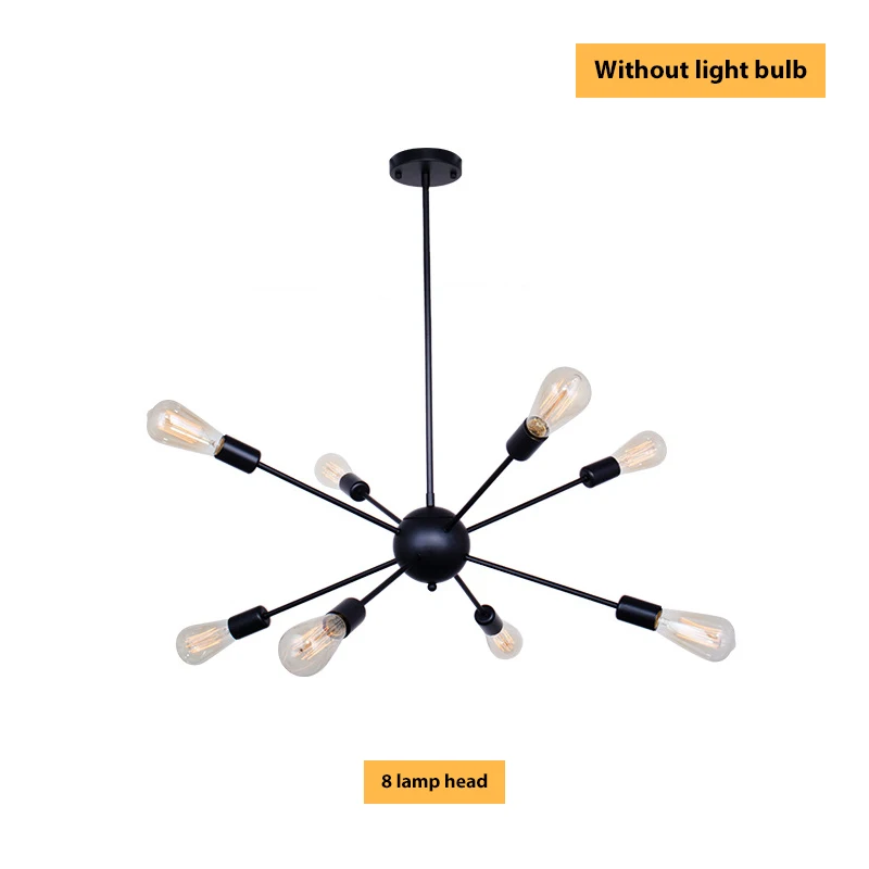 SANBUGM Modern Industrial Iron Satellite Light Lighting Sputnik Chandelier Medieval Retro Loft Luminaire Chandelier Lighting - Цвет абажура: 8 Head Black